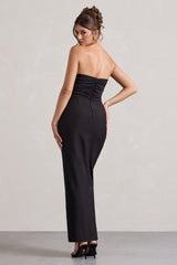 Black Bandeau Wrap Maxi Dress With Feather Trim