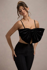 Black Velvet Strappy Bow Crop Top