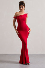 Red Twisted Asymmetric Maxi Dress