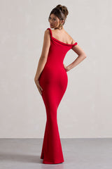 Red Twisted Asymmetric Maxi Dress