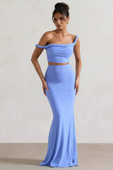 Blue Gathered Maxi Skirt