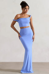 Blue Gathered Maxi Skirt