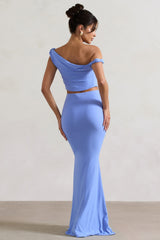 Blue Gathered Maxi Skirt