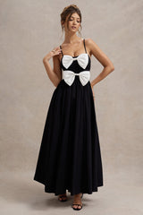 Black Strappy Pleated Maxi Dress With Bows