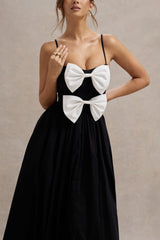 Black Strappy Pleated Maxi Dress With Bows