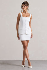 White Tailored Square-Neck Mini Dress