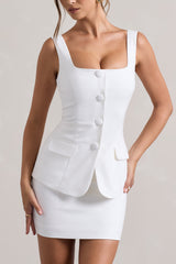 White Tailored Square-Neck Mini Dress