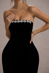 Black Velvet Embellished Bandeau Mini Dress