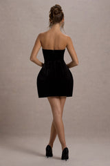 Black Velvet Embellished Bandeau Mini Dress
