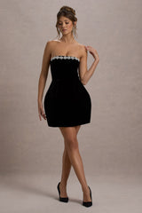 Black Velvet Embellished Bandeau Mini Dress