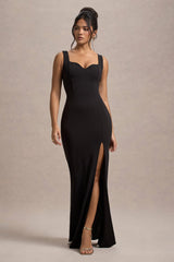 Black Strappy Sweetheart Split Maxi Dress