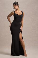 Black Strappy Sweetheart Split Maxi Dress