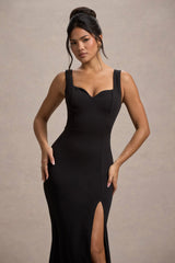 Black Strappy Sweetheart Split Maxi Dress