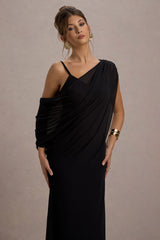 Black Strappy V-Neck Maxi Dress With Chiffon Sash