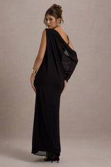 Black Strappy V-Neck Maxi Dress With Chiffon Sash