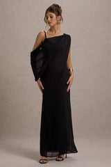 Black Strappy V-Neck Maxi Dress With Chiffon Sash