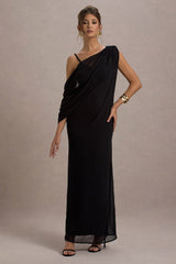 Black Strappy V-Neck Maxi Dress With Chiffon Sash