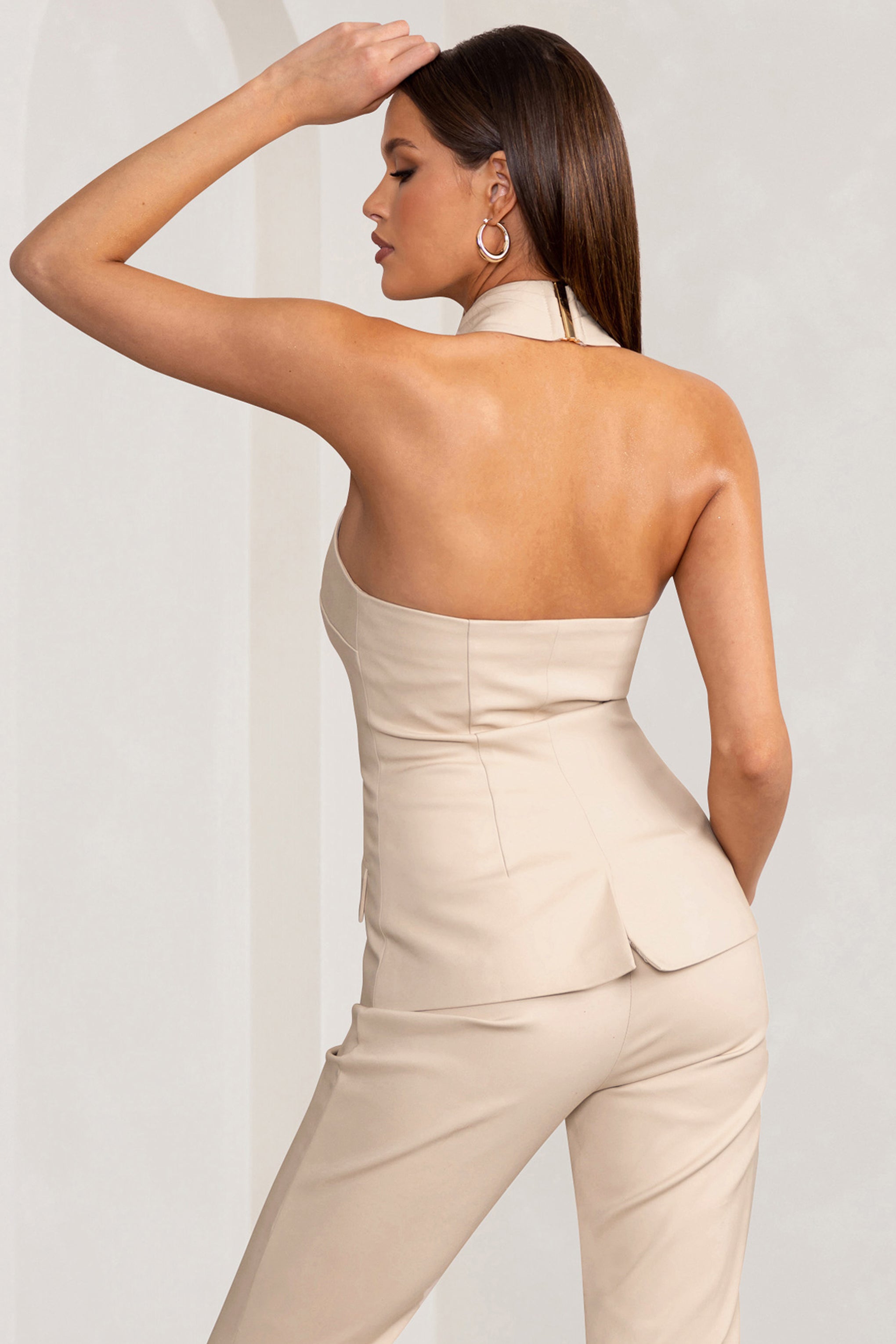 Stone Cross Halter Neck Sleeveless Tailored Top