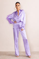 Lilac Satin Wide Leg Trousers