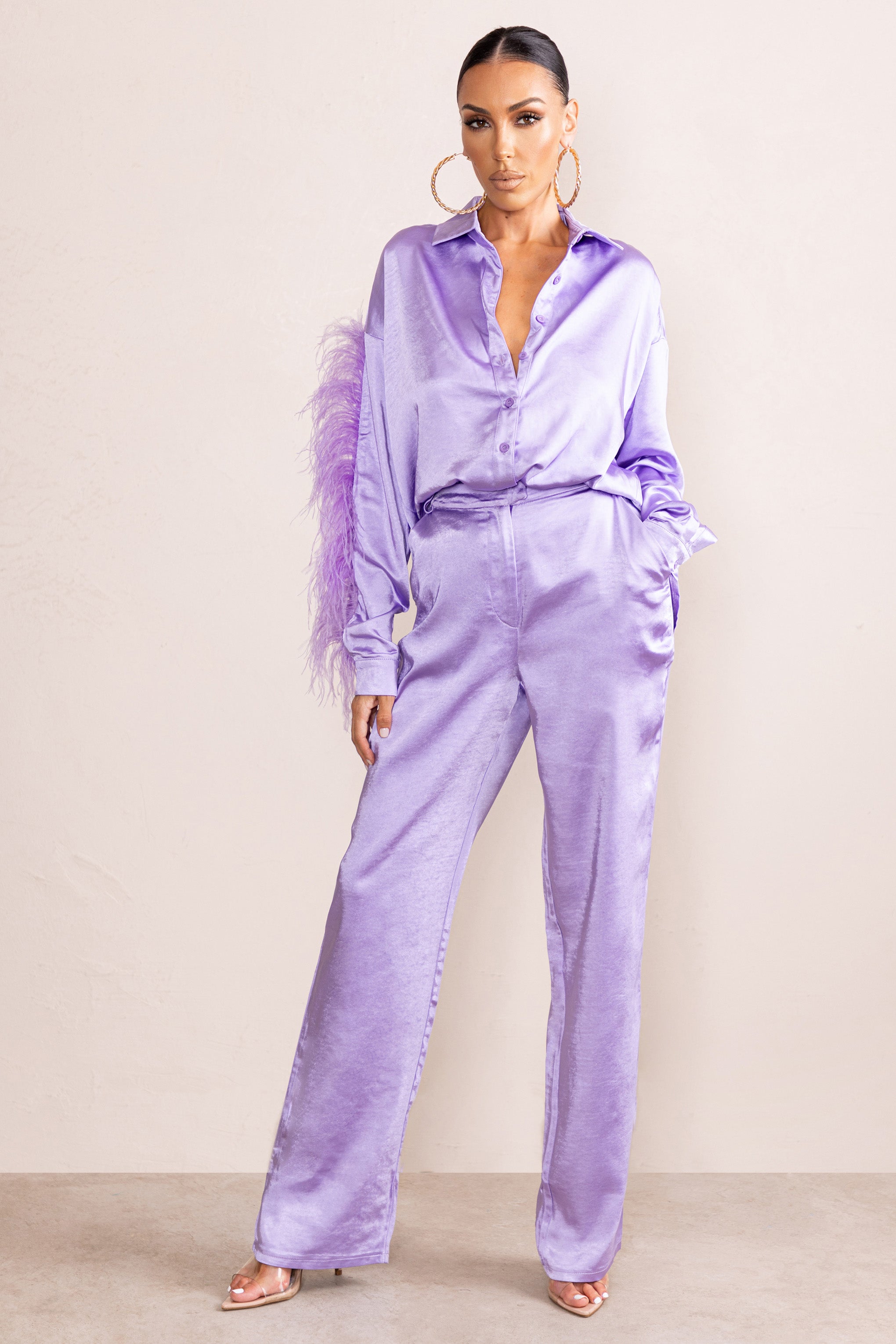 Lilac Satin Wide Leg Trousers