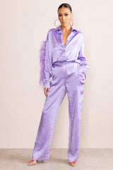 Lilac Satin Wide Leg Trousers