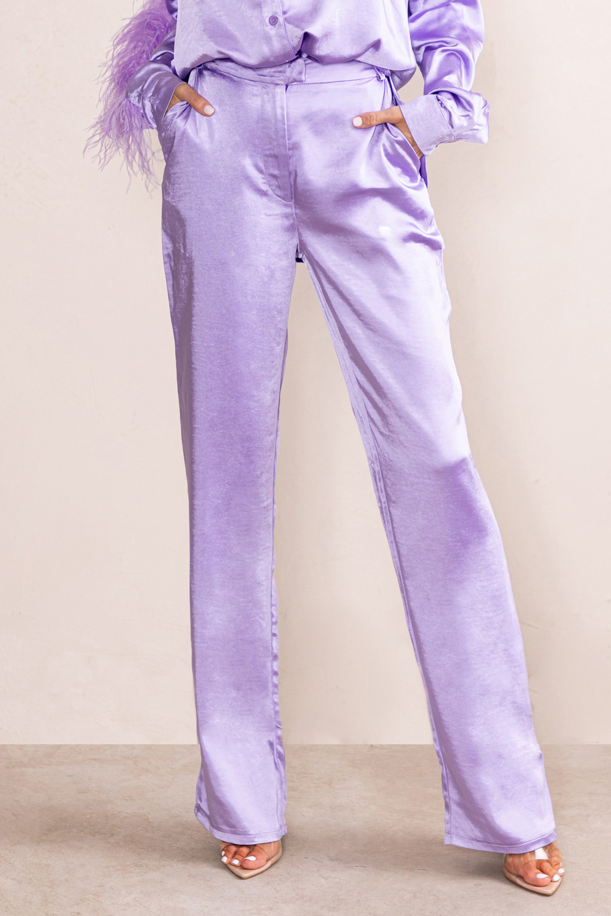Lilac Satin Wide Leg Trousers