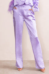 Lilac Satin Wide Leg Trousers