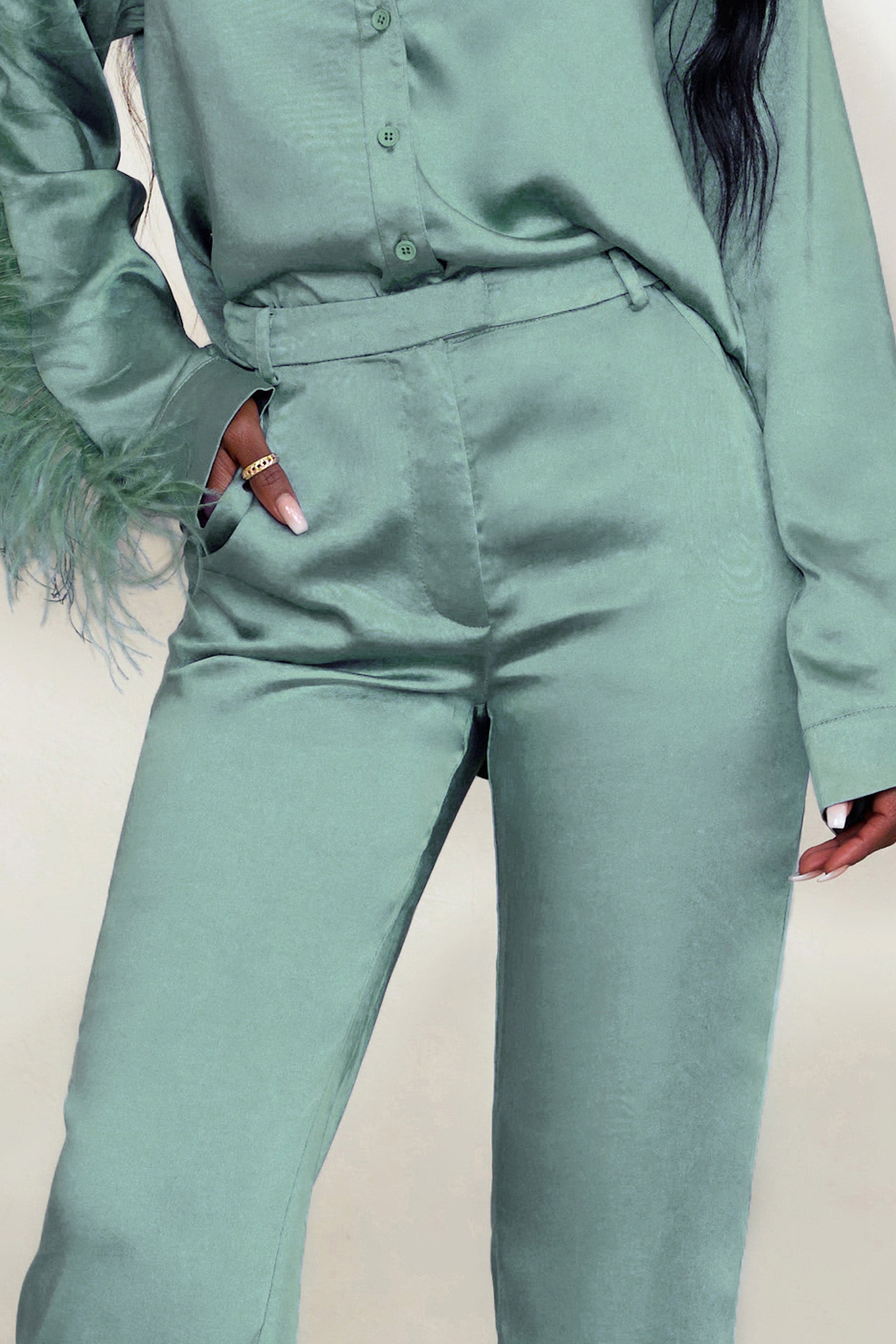 Duck Egg Blue Satin Wide Leg Trousers