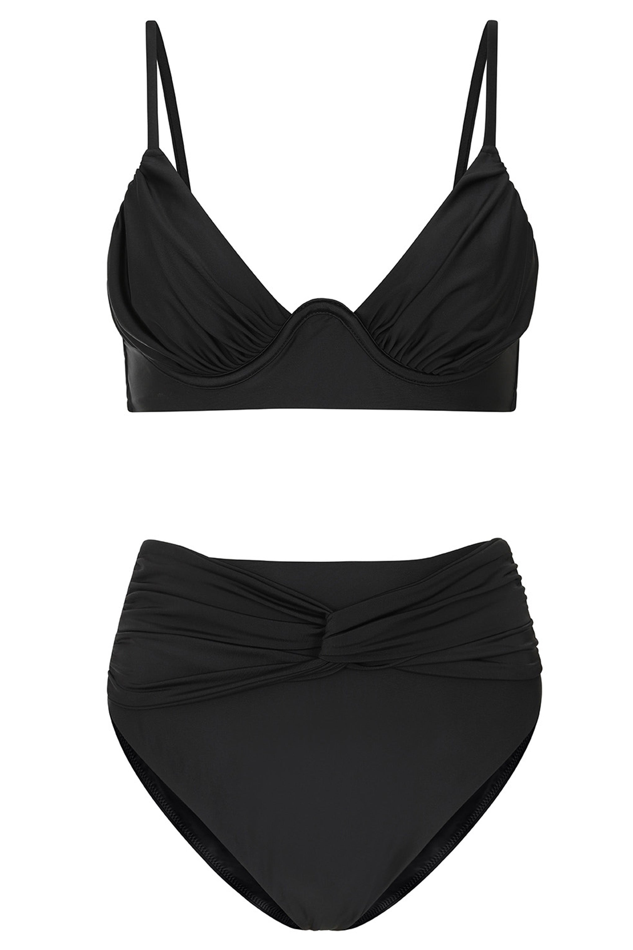 Black High Waisted Twist Front Bikini Bottoms