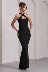 Black Sleeveless Cross-Neck Maxi Dress