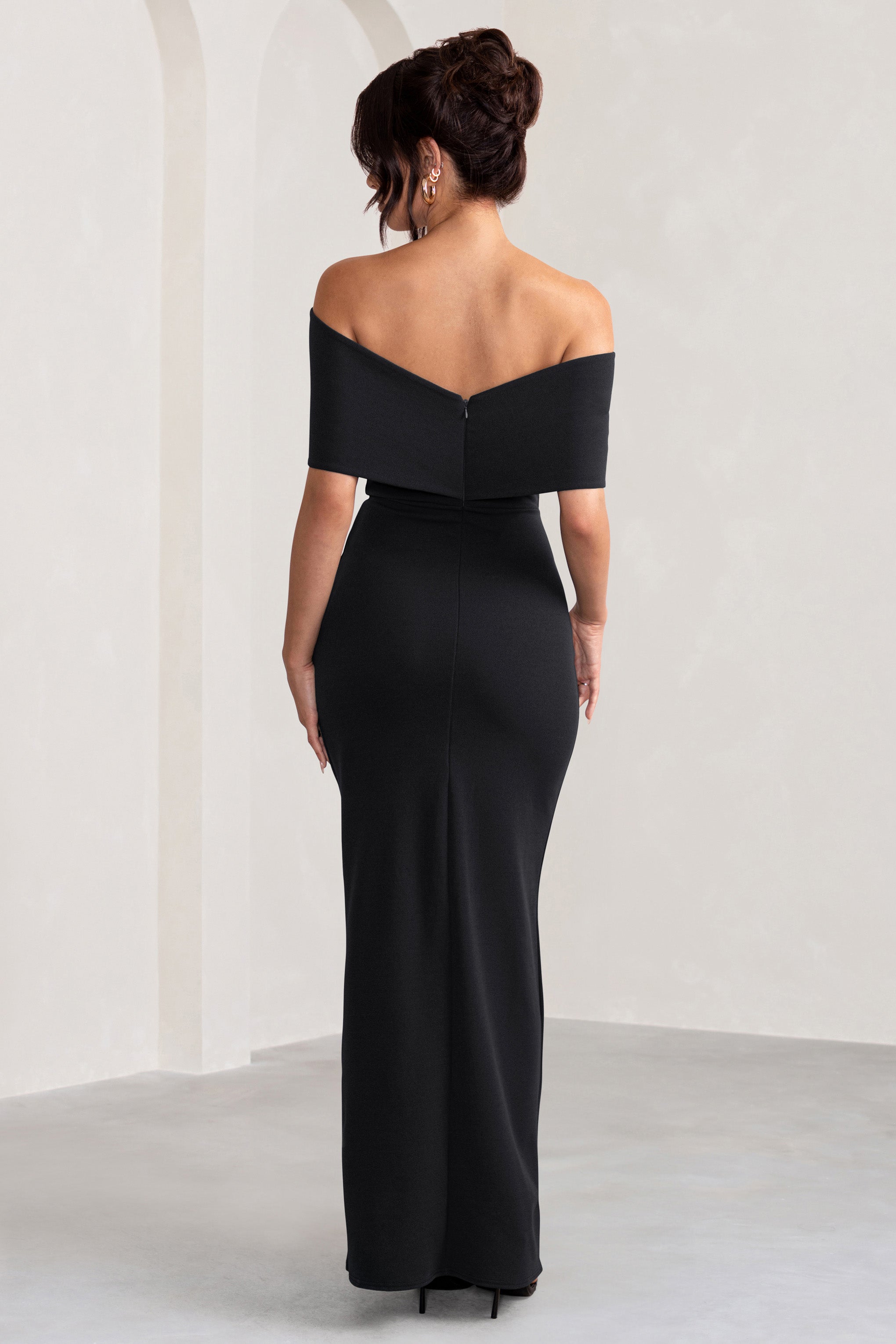 Black Bardot Bow Detail Maxi Dress With Thigh Split
