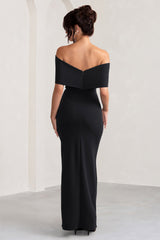 Black Bardot Bow Detail Maxi Dress With Thigh Split