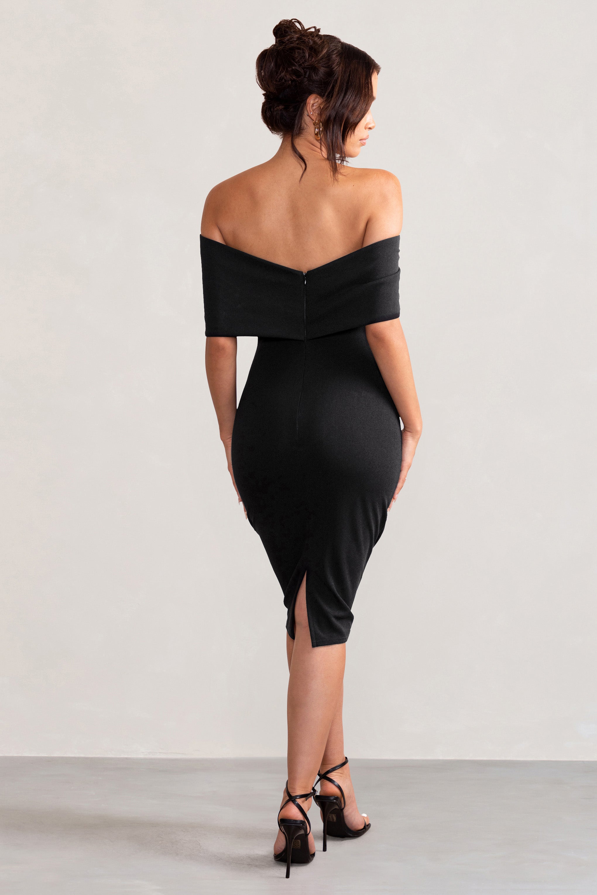Black Bardot Bow Detail Midi Dress