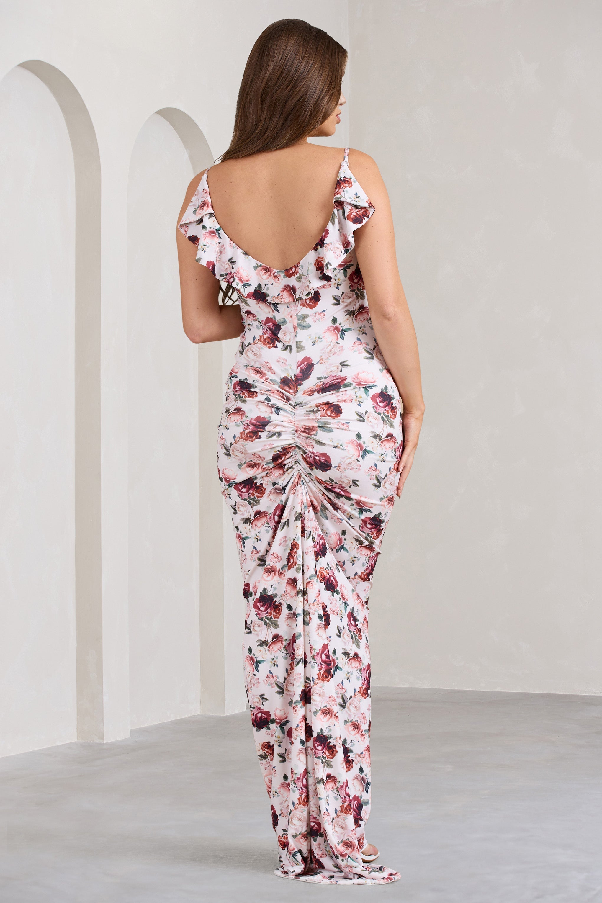 White Floral Print Maternity Cowl Bodycon Cami Maxi Dress
