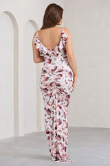 White Floral Print Maternity Cowl Bodycon Cami Maxi Dress