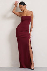 Berry Bandeau Maxi Dress With Split Hem