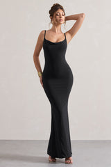 Black Cowl Neck Backless Maxi Dress With Lace Insert