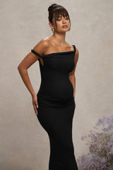 Black Twisted Asymmetric Maternity Midi Dress
