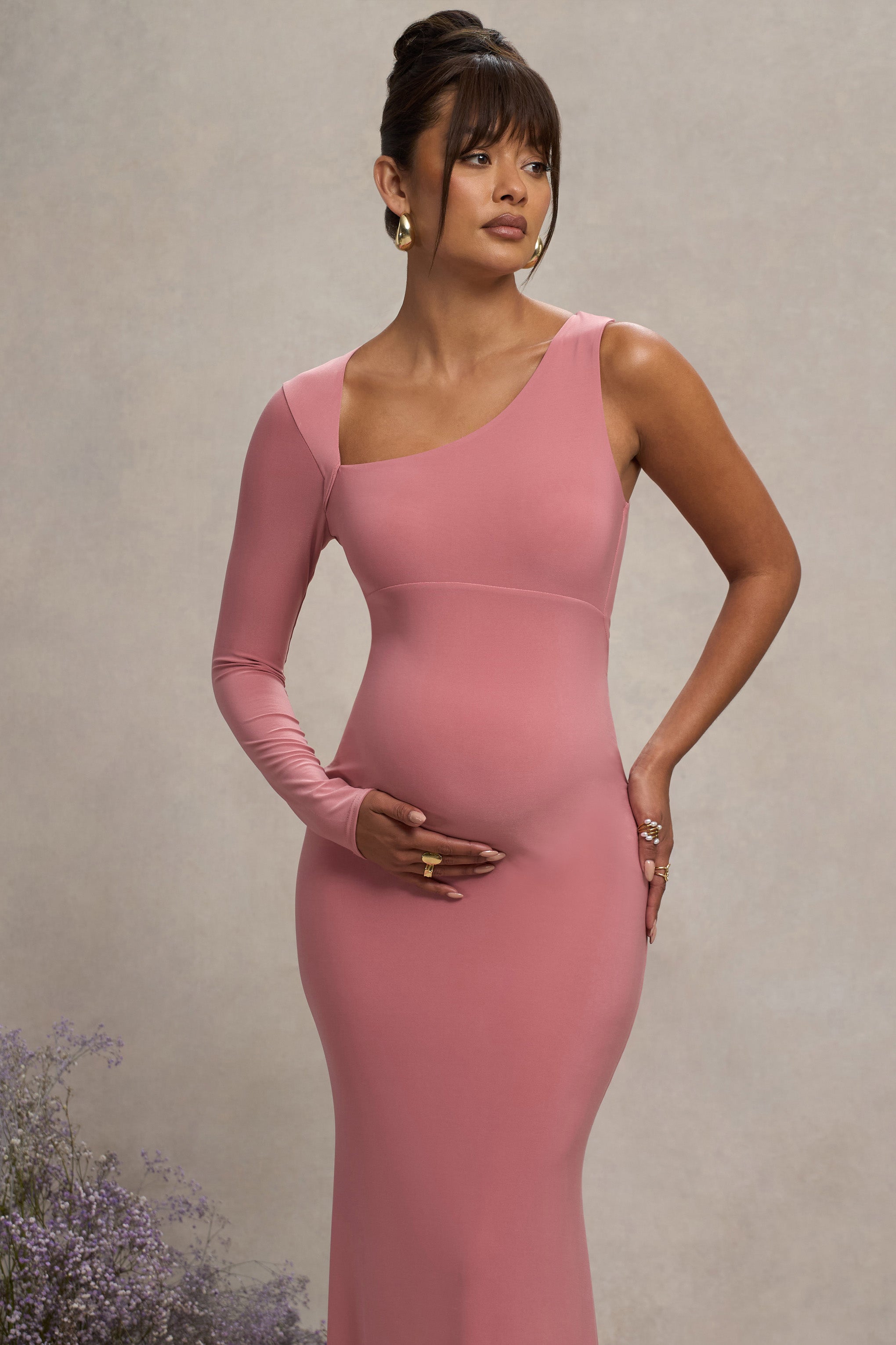 Blush Maternity One Shoulder Bodycon Maxi Dress
