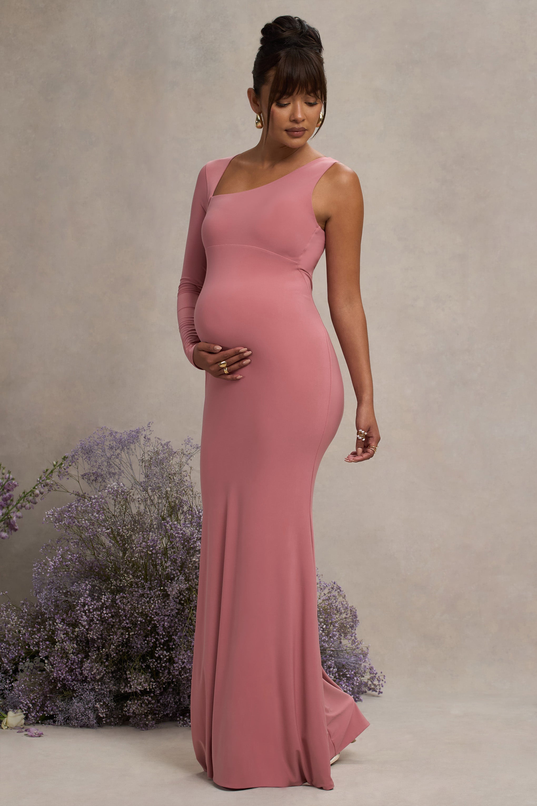 Blush Maternity One Shoulder Bodycon Maxi Dress