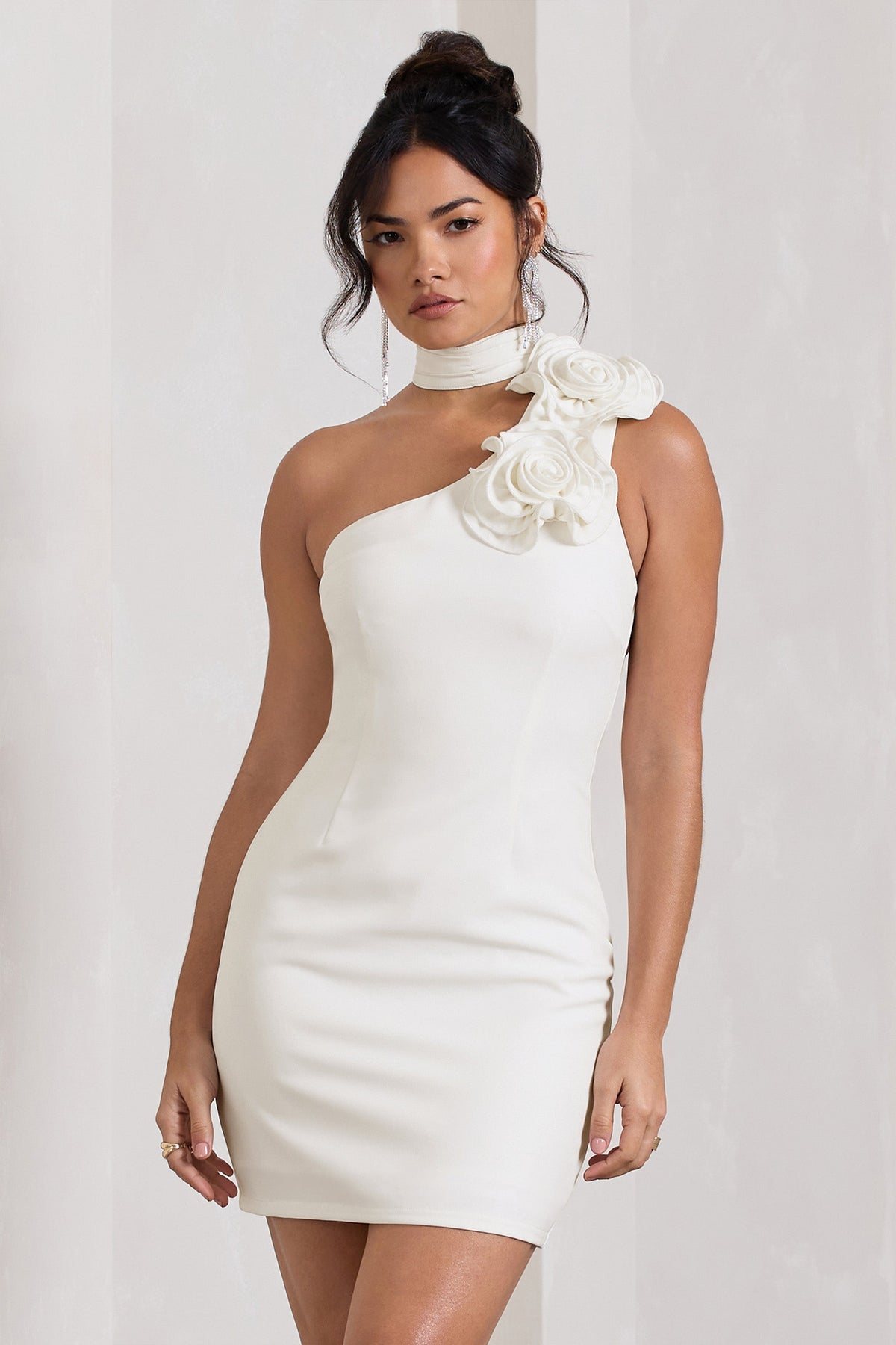 White Mini Dress With Ruffled Choker