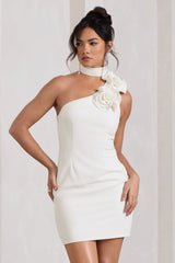 White Mini Dress With Ruffled Choker