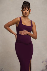 Plum Square Neck Maternity Maxi Dress with Split
