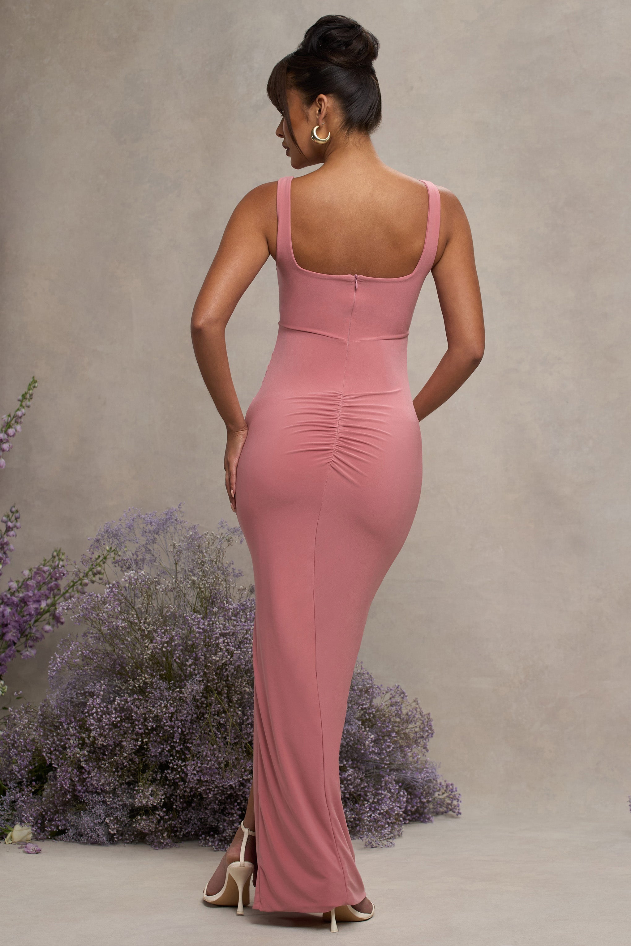 Blush Square Neck Maternity Maxi Dress with Split