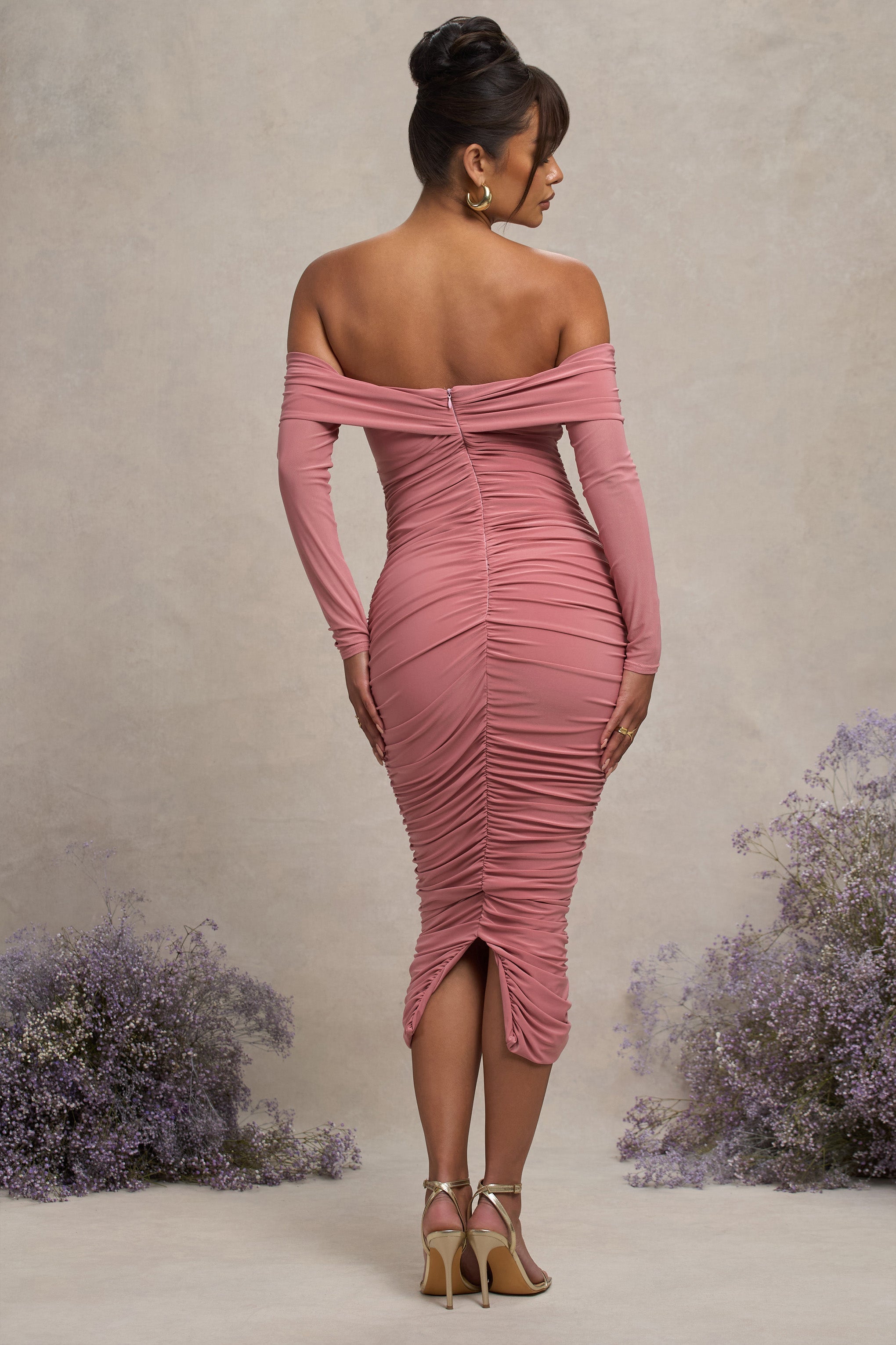 Blush Bardot Twist Maternity Midi Dress
