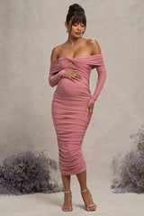 Blush Bardot Twist Maternity Midi Dress