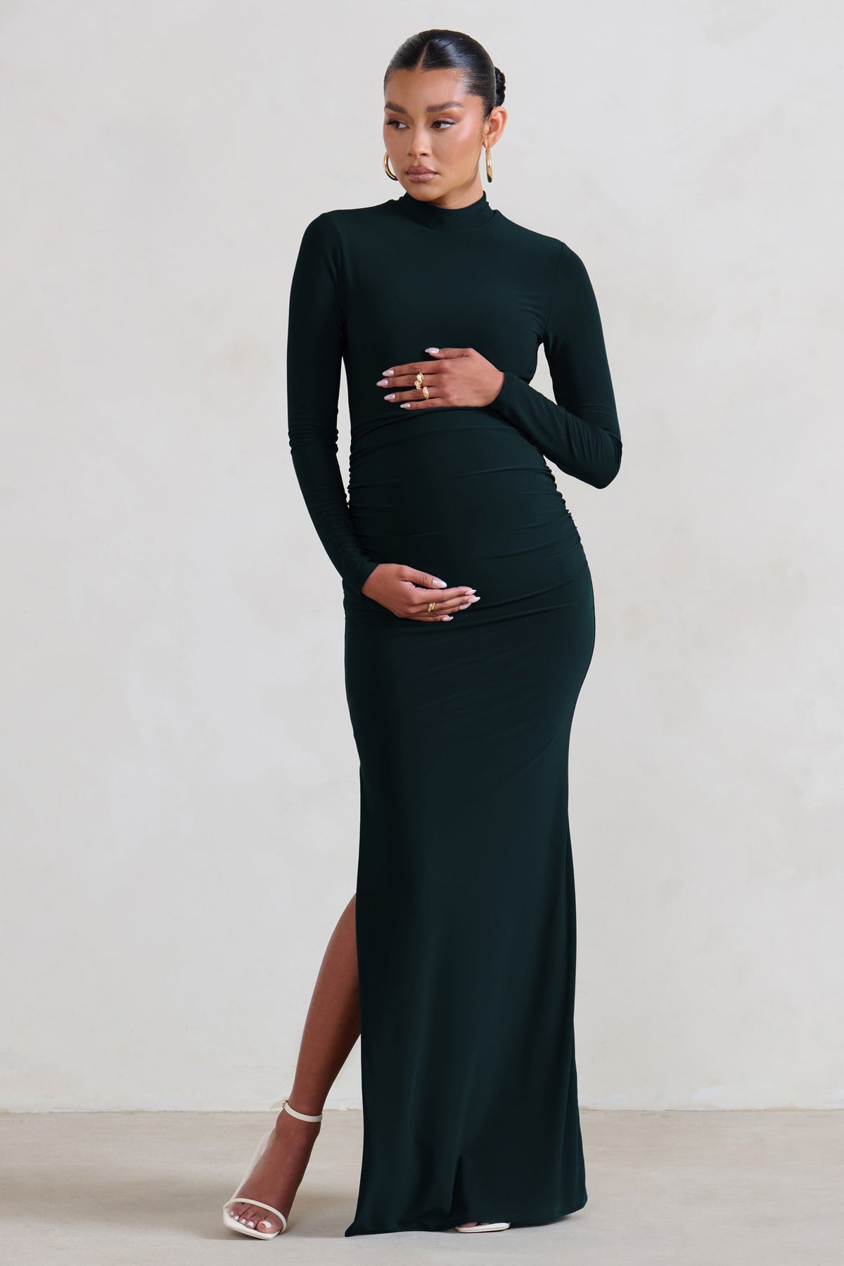 Black Maternity Long Sleeve High Neck Maxi Dress