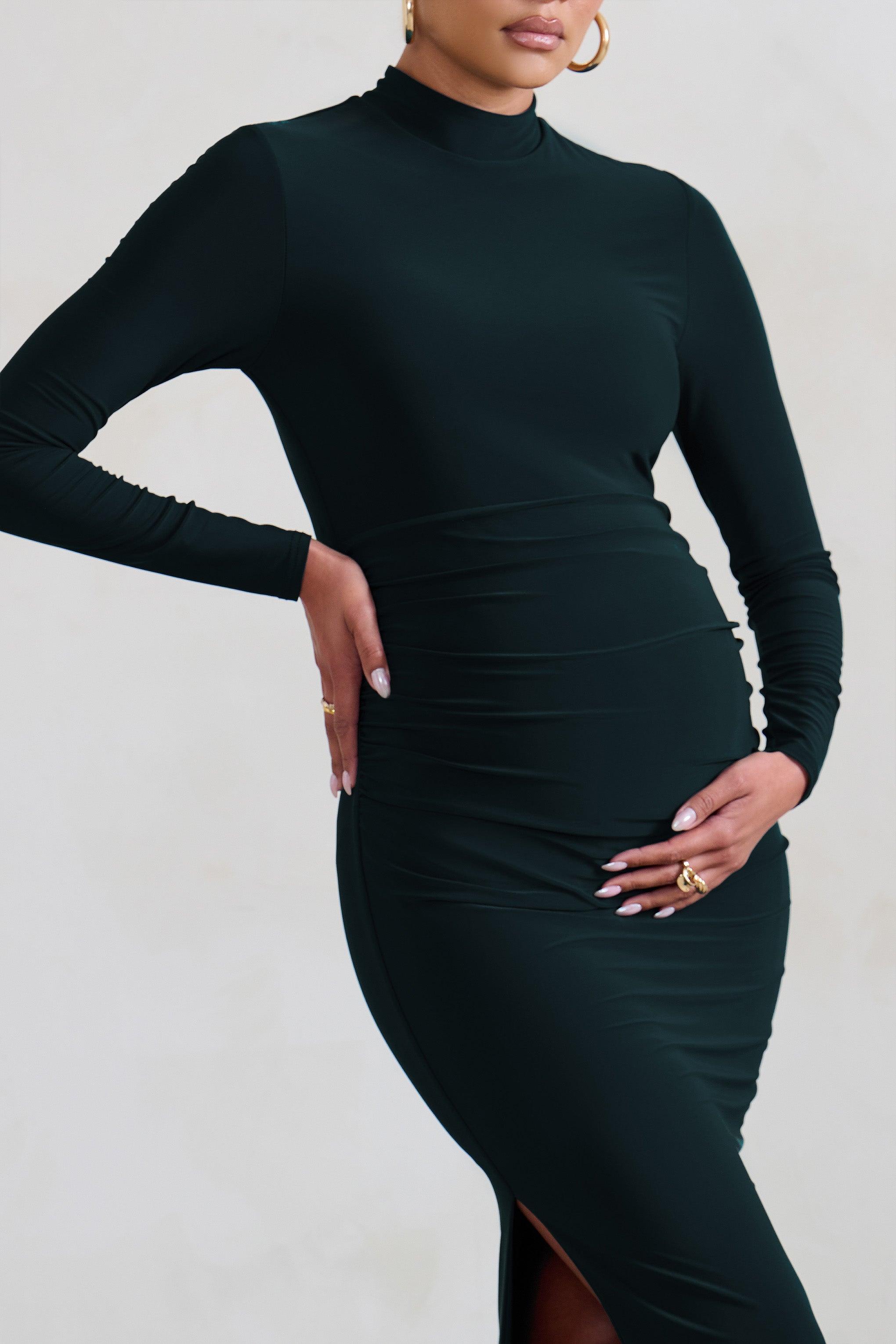 Black Maternity Long Sleeve High Neck Maxi Dress