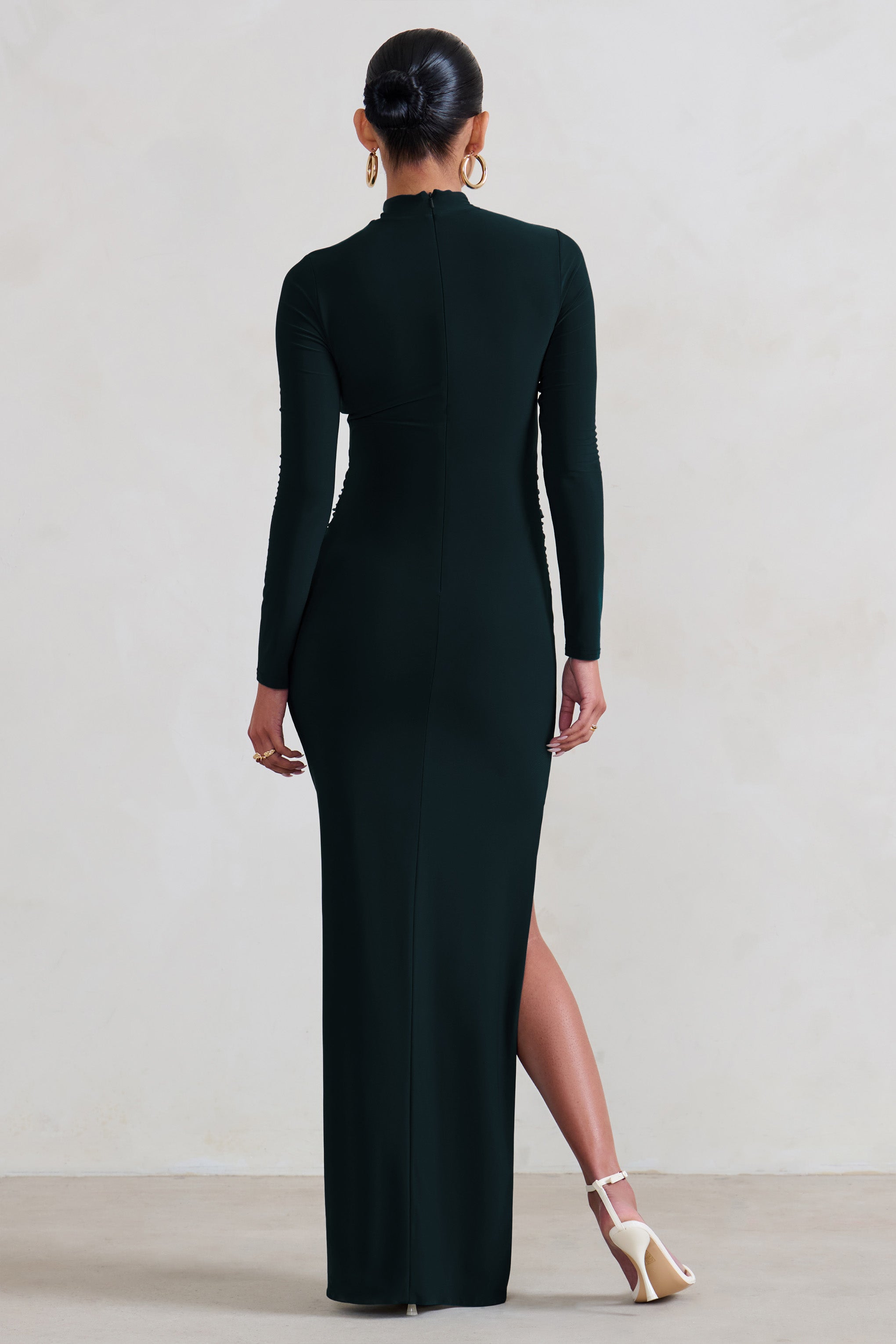 Black Maternity Long Sleeve High Neck Maxi Dress