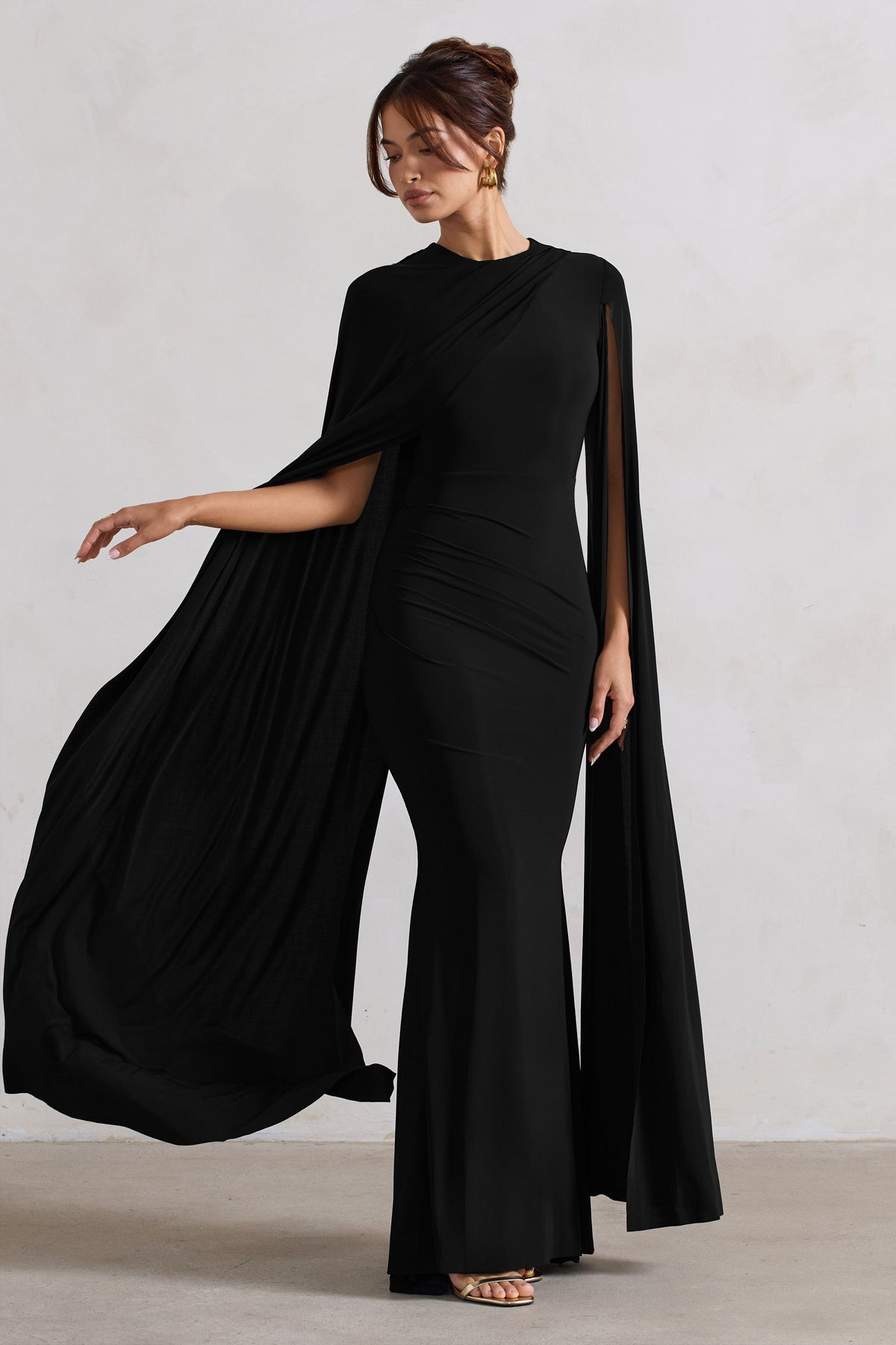 Black Asymmetric Cape Maxi Dress